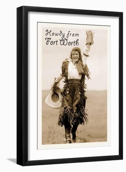 Cowgirl in Chaps, Howdy from Ft. Worth, Texas-null-Framed Art Print