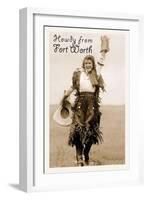 Cowgirl in Chaps, Howdy from Ft. Worth, Texas-null-Framed Art Print