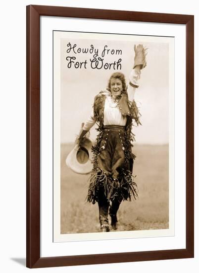 Cowgirl in Chaps, Howdy from Ft. Worth, Texas-null-Framed Art Print