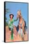 Cowgirl in Green Outfit with Palomino-null-Framed Stretched Canvas