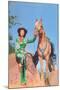 Cowgirl in Green Outfit with Palomino-null-Mounted Art Print
