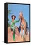 Cowgirl in Green Outfit with Palomino-null-Framed Stretched Canvas