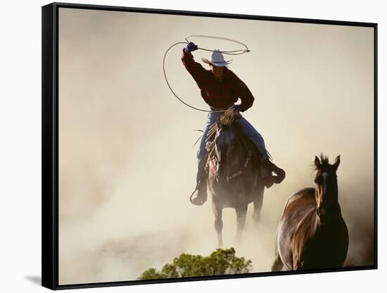 Cowgirl Lassoing on the Range-DLILLC-Framed Stretched Canvas