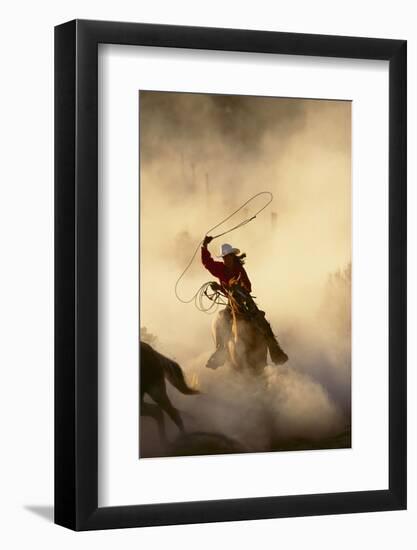 Cowgirl Lassoing on the Range-DLILLC-Framed Photographic Print