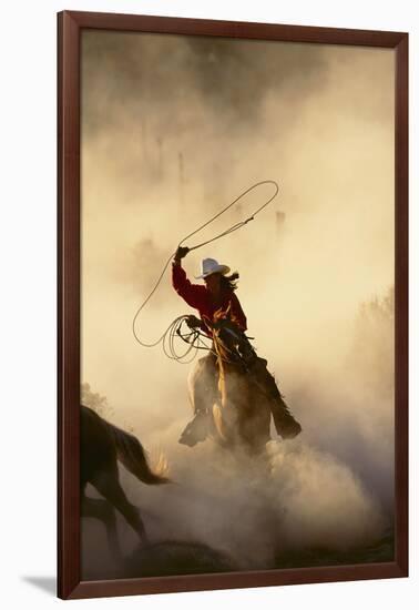 Cowgirl Lassoing on the Range-DLILLC-Framed Photographic Print