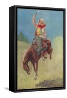 Cowgirl on Bucking Horse Painting-null-Framed Stretched Canvas