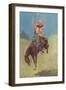 Cowgirl on Bucking Horse Painting-null-Framed Art Print