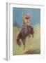 Cowgirl on Bucking Horse Painting-null-Framed Art Print