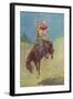 Cowgirl on Bucking Horse Painting-null-Framed Art Print