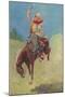 Cowgirl on Bucking Horse Painting-null-Mounted Art Print