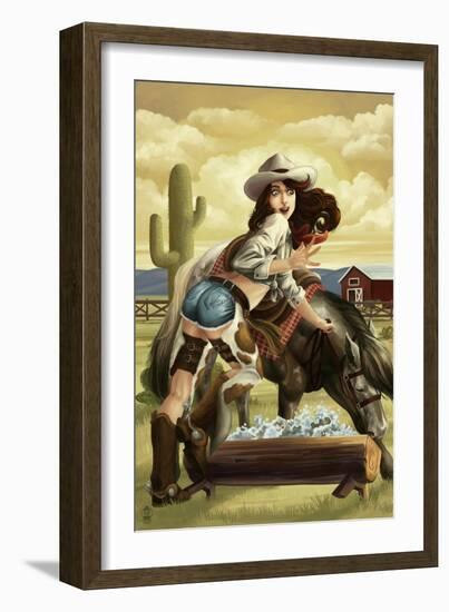 Cowgirl Pinup-Lantern Press-Framed Art Print