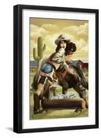 Cowgirl Pinup-Lantern Press-Framed Art Print