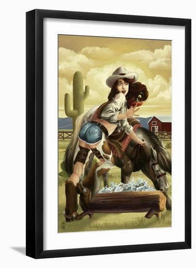 Cowgirl Pinup-Lantern Press-Framed Art Print