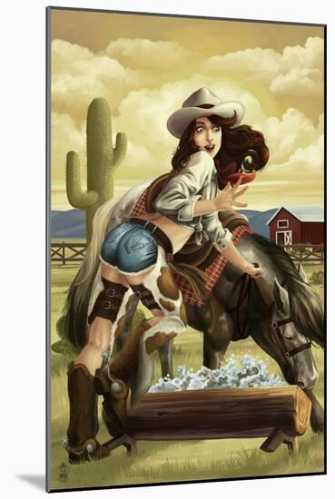 Cowgirl Pinup-Lantern Press-Mounted Art Print