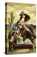 Cowgirl Pinup-Lantern Press-Stretched Canvas