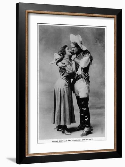 Cowgirl Portrait - Caroline May Blaney with a Young Buffalo Man-Lantern Press-Framed Art Print