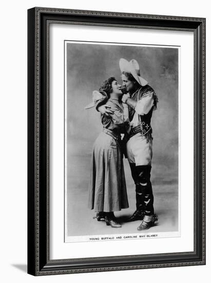 Cowgirl Portrait - Caroline May Blaney with a Young Buffalo Man-Lantern Press-Framed Art Print