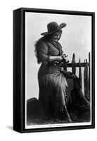 Cowgirl Portrait - Miss F G Kimberley Cutting an Apple-Lantern Press-Framed Stretched Canvas