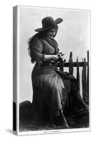 Cowgirl Portrait - Miss F G Kimberley Cutting an Apple-Lantern Press-Stretched Canvas
