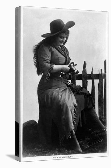 Cowgirl Portrait - Miss F G Kimberley Cutting an Apple-Lantern Press-Stretched Canvas