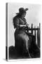 Cowgirl Portrait - Miss F G Kimberley Cutting an Apple-Lantern Press-Stretched Canvas