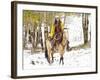 Cowgirl Riding in Autumn Aspens with a Fresh Snowfall-Terry Eggers-Framed Photographic Print