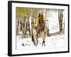 Cowgirl Riding in Autumn Aspens with a Fresh Snowfall-Terry Eggers-Framed Photographic Print