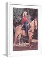 Cowgirl Riding Palomino-null-Framed Art Print