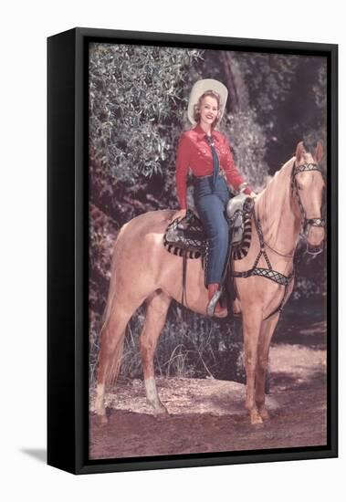 Cowgirl Riding Palomino-null-Framed Stretched Canvas