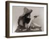 Cowgirl with Deck of Cards and Chips, Pointing a Pistol, 1912-null-Framed Photo