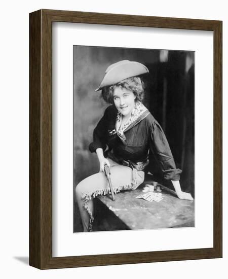 Cowgirl with Pistol and Poker Hand-null-Framed Art Print