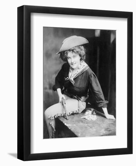 Cowgirl with Pistol and Poker Hand-null-Framed Art Print