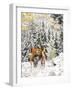 Cowgirls and Cowboy Riding in Autumn Aspens with a Fresh Snowfall-Terry Eggers-Framed Photographic Print