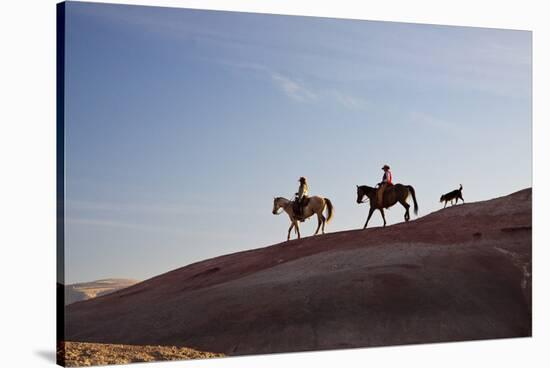 Cowgirls and Dogs along the Ridge of the Painted Hills-Terry Eggers-Stretched Canvas