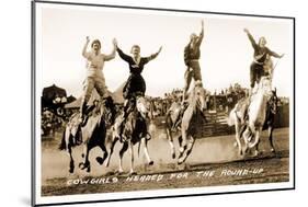 Cowgirls Standing on Horses-null-Mounted Art Print