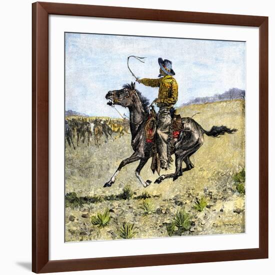 Cowhand Rounding Up Cattle Mixed in with the Horse Herd-null-Framed Giclee Print