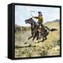 Cowhand Rounding Up Cattle Mixed in with the Horse Herd-null-Framed Stretched Canvas