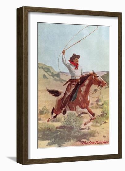 Cowpuncher on Horse with Lariat-null-Framed Art Print