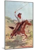 Cowpuncher on Horse with Lariat-null-Mounted Art Print
