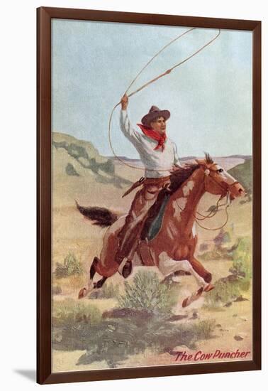 Cowpuncher on Horse with Lariat-null-Framed Premium Giclee Print