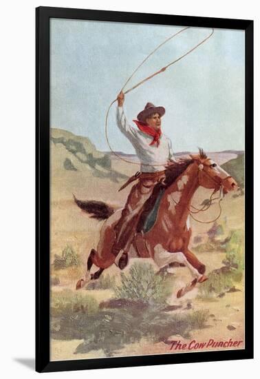 Cowpuncher on Horse with Lariat-null-Framed Premium Giclee Print