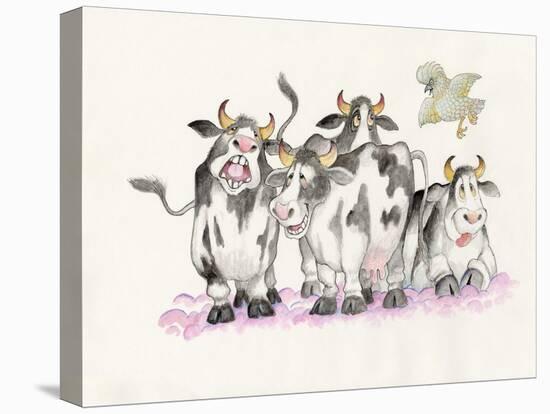 Cows and Duck-Bill Bell-Stretched Canvas