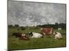 Cows at the Pasture-Eug?ne Boudin-Mounted Giclee Print