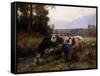 Cows at the Watering Hole; Les Vaches a l'Abreuvoir-Julien Dupre-Framed Stretched Canvas