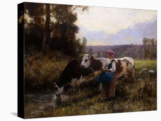 Cows at the Watering Hole; Les Vaches a l'Abreuvoir-Julien Dupre-Stretched Canvas