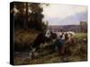 Cows at the Watering Hole; Les Vaches a l'Abreuvoir-Julien Dupre-Stretched Canvas
