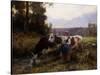 Cows at the Watering Hole; Les Vaches a l'Abreuvoir-Julien Dupre-Stretched Canvas