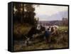 Cows at the Watering Hole; Les Vaches a l'Abreuvoir-Julien Dupre-Framed Stretched Canvas