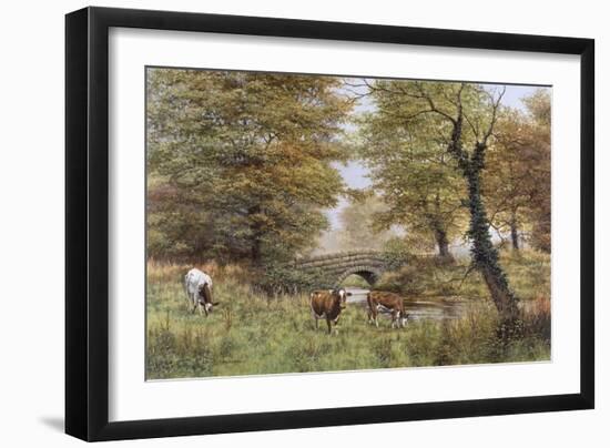 Cows By Bridge-Bill Makinson-Framed Giclee Print