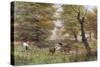 Cows By Bridge-Bill Makinson-Stretched Canvas